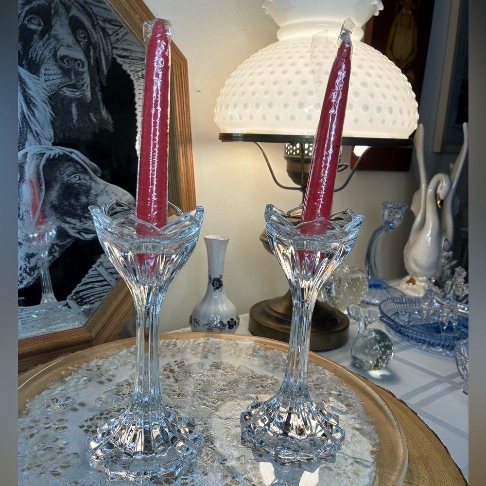 Gorham crystal lotus tulip candle holder
